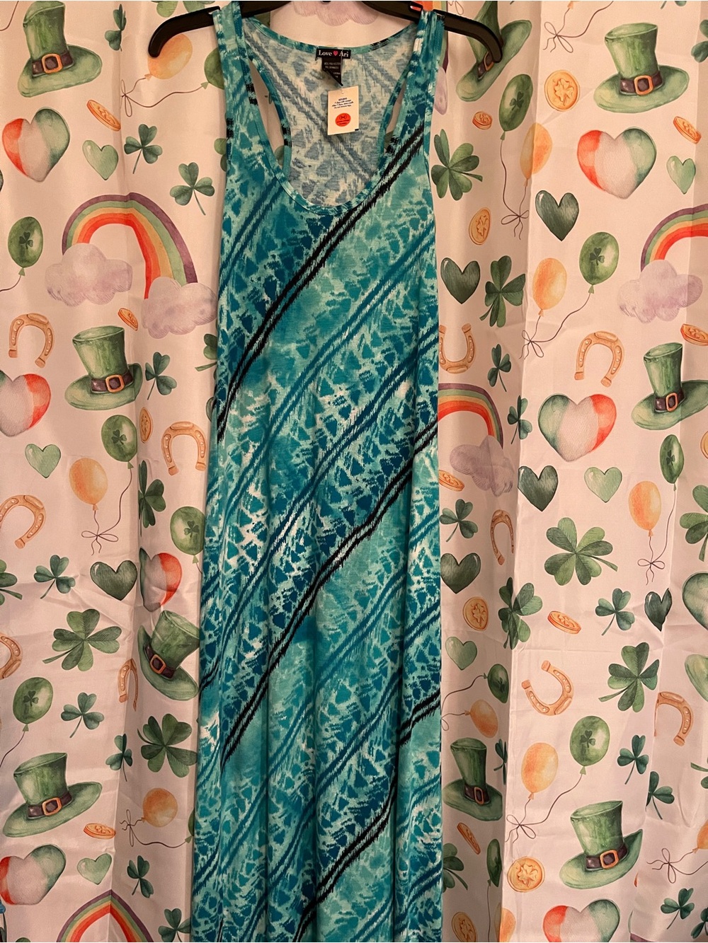 Love Ari Teal Blue Printed Racerback Maxi Dress